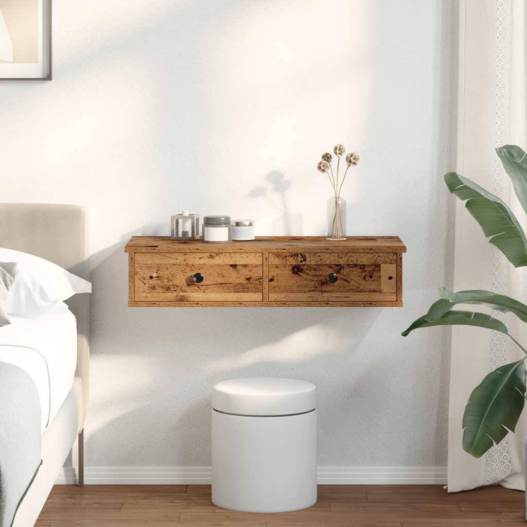 vidaXL Wall Shelf with Drawers Old Wood 80x31x17 cm Engineered Wood 3