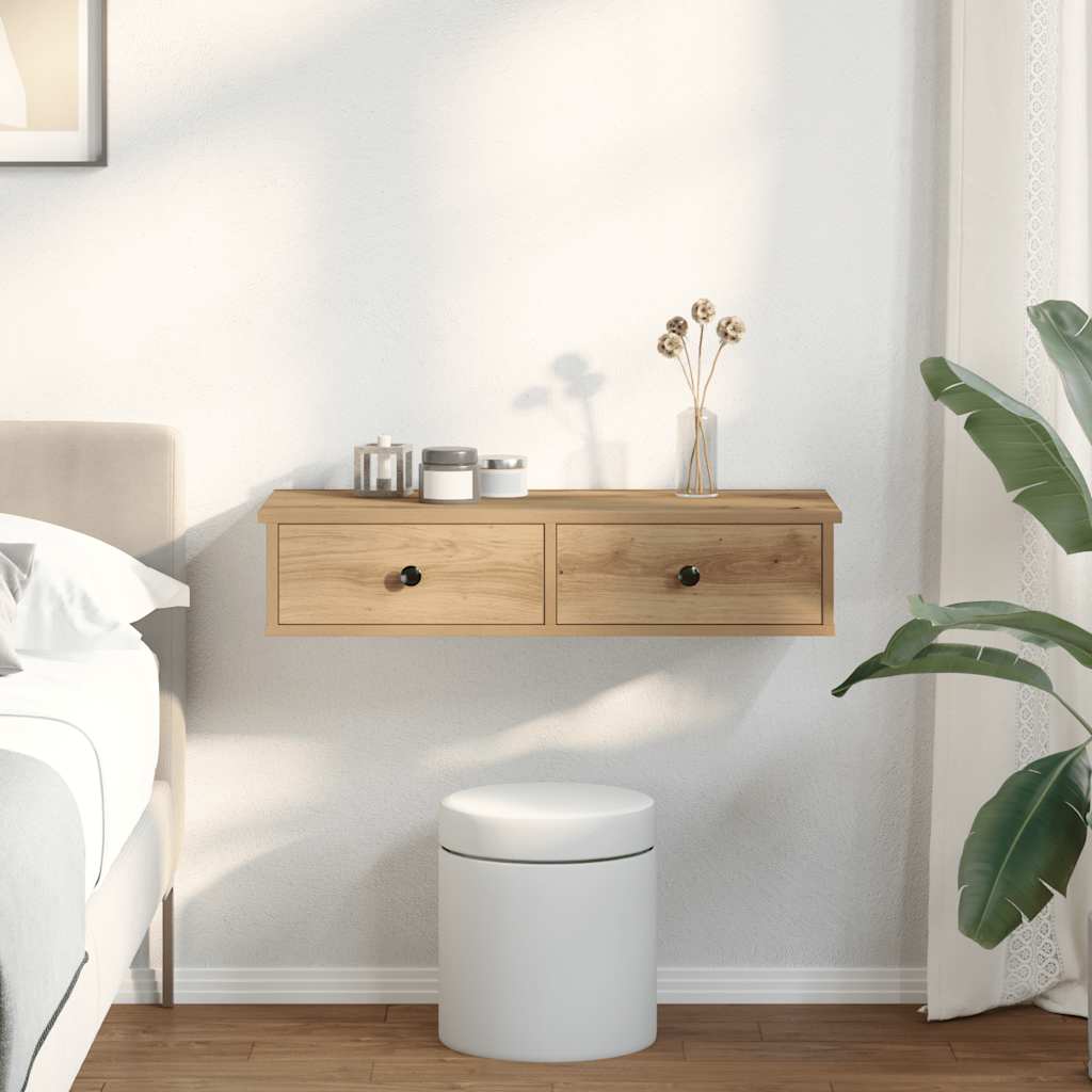 vidaXL Wall Shelf with Drawers Artisian Oak 80x31x17 cm Engineered Wood 3