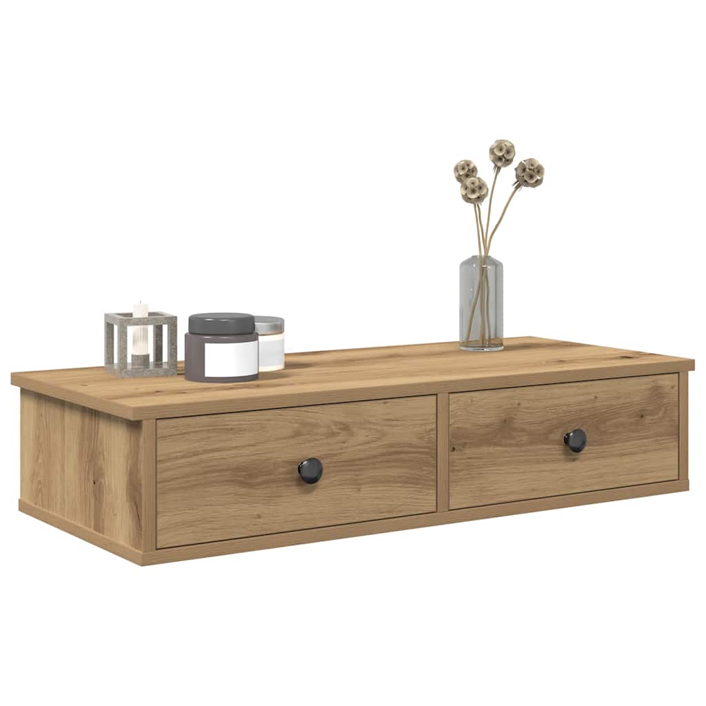 vidaXL Wall Shelf with Drawers Artisian Oak 80x31x17 cm Engineered Wood 1