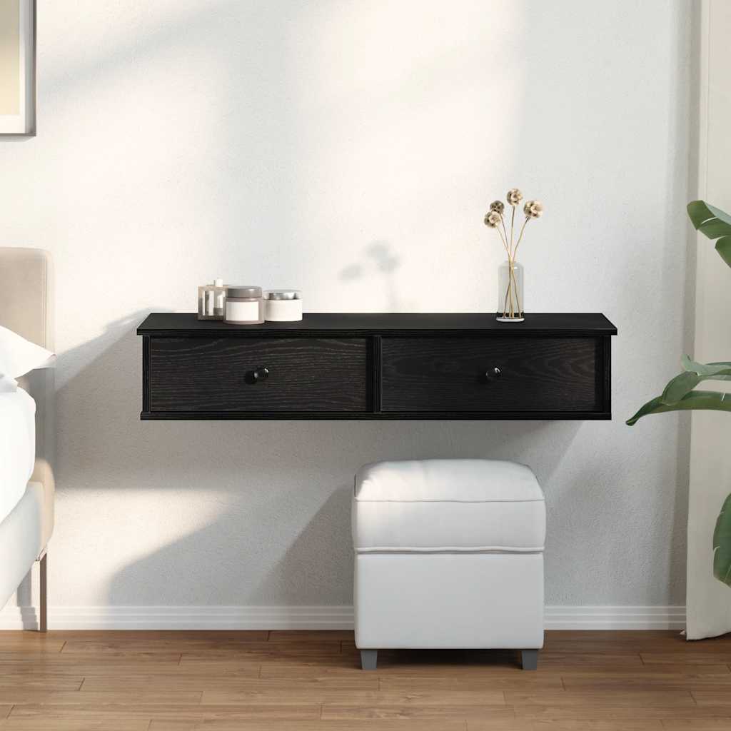 Wall Shelf with Drawers 100x37.5x19 cm Width 100 cm Black