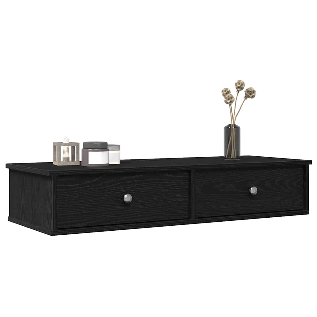 Wall Shelf with Drawers 100x37.5x19 cm Width 100 cm Black