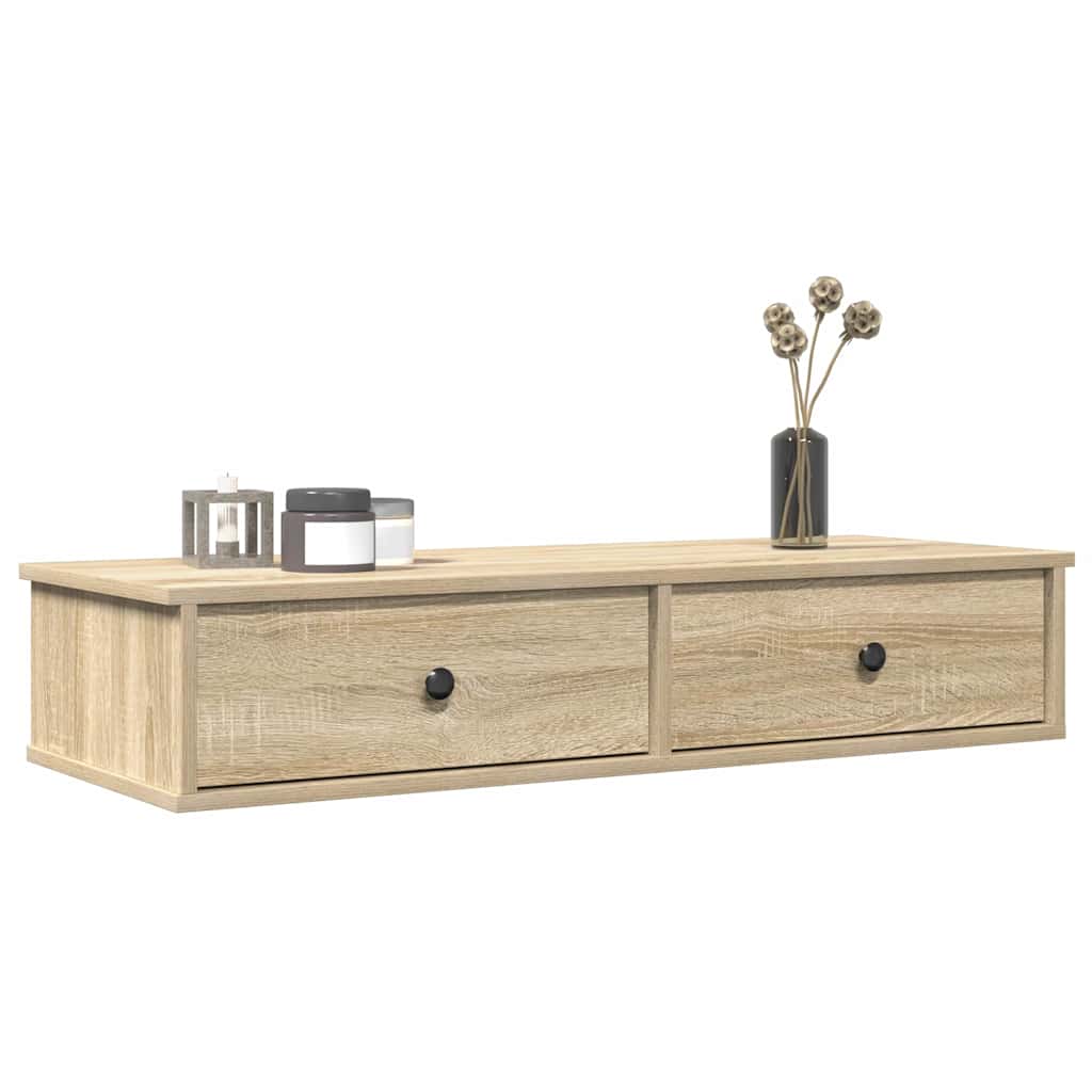 vidaXL Wall Shelf with Drawers Sonoma Oak 100x37.5x19 cm Engineered Wood 1