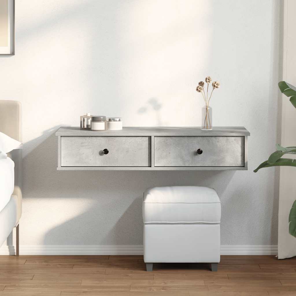 vidaXL Wall Shelf with Drawers Concrete Grey 100x37.5x19 cm Engineered Wood 3