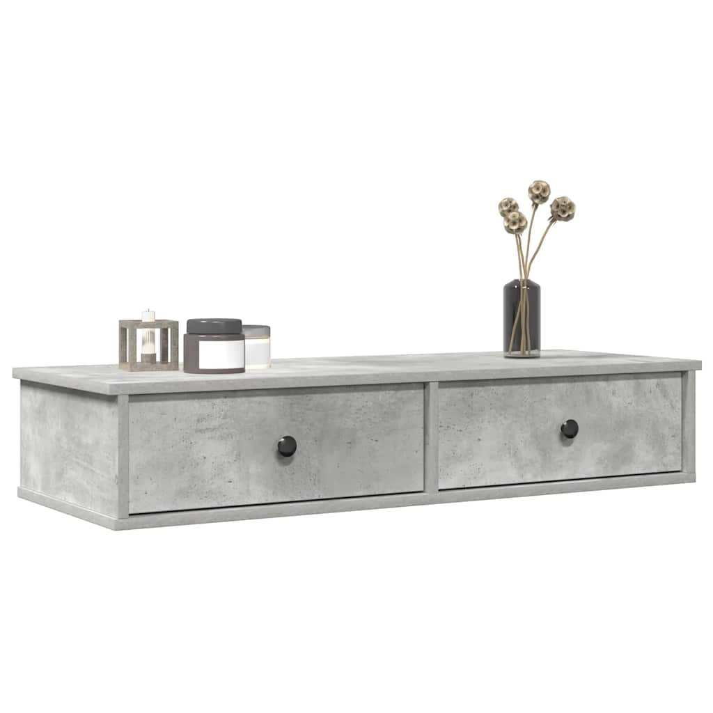 vidaXL Wall Shelf with Drawers Concrete Grey 100x37.5x19 cm Engineered Wood 1