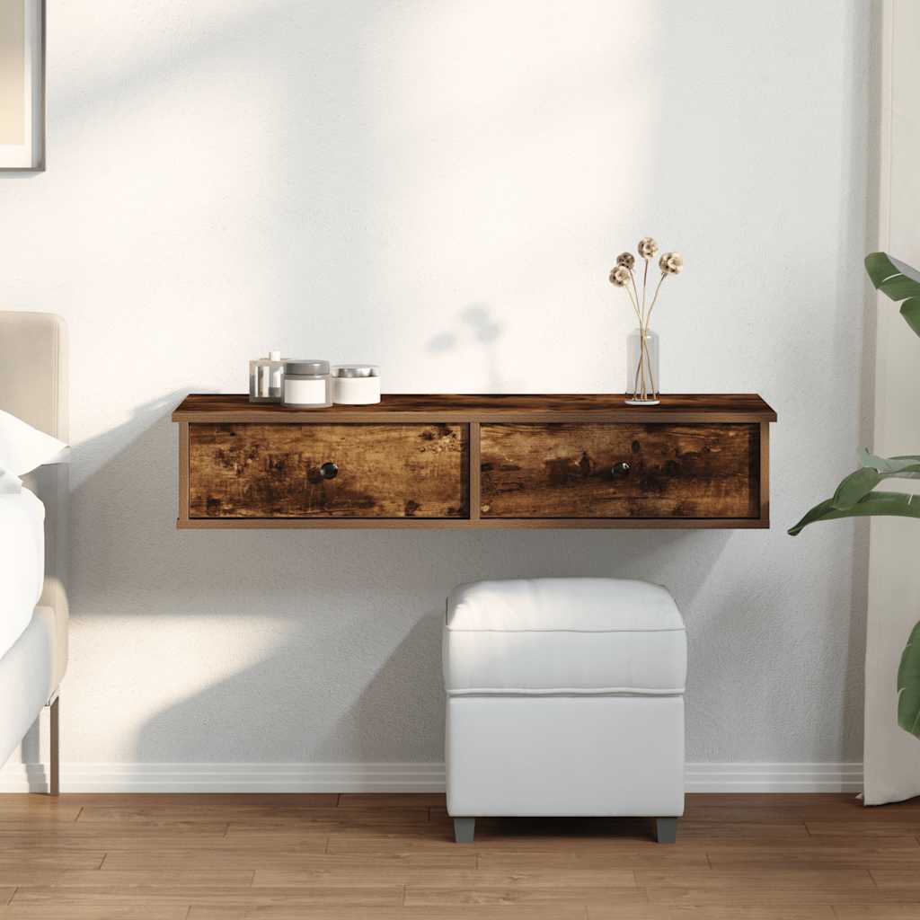 vidaXL Wall Shelf with Drawers Smoked Oak 100x37.5x19 cm Engineered Wood 3