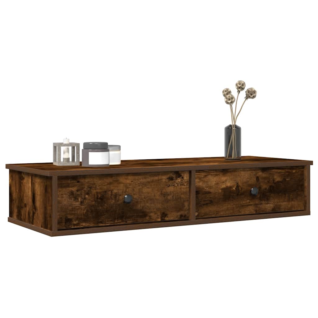 vidaXL Wall Shelf with Drawers Smoked Oak 100x37.5x19 cm Engineered Wood 1