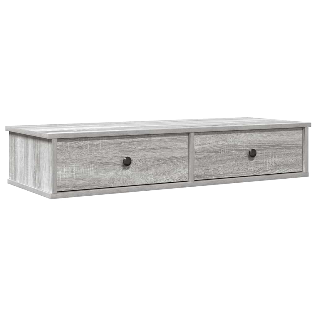 vidaXL Wall Shelf with Drawers Grey Sonoma 100x37.5x19 cm Engineered Wood 2