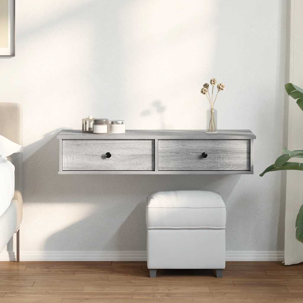 vidaXL Wall Shelf with Drawers Grey Sonoma 100x37.5x19 cm Engineered Wood 3