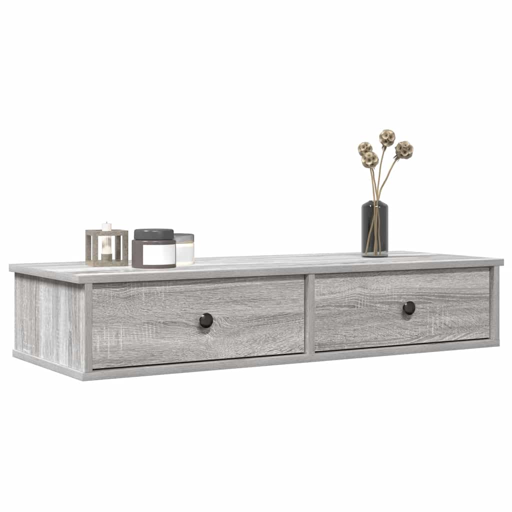 vidaXL Wall Shelf with Drawers Grey Sonoma 100x37.5x19 cm Engineered Wood 1