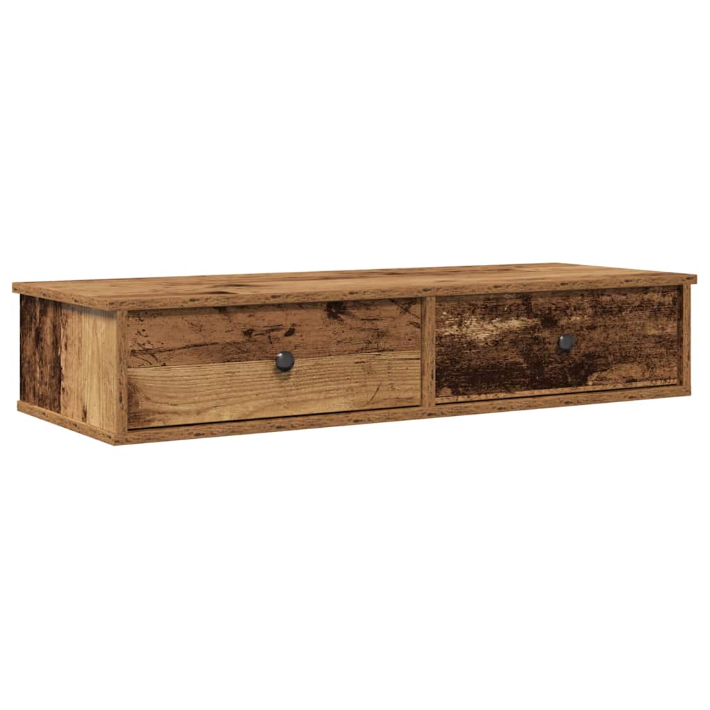vidaXL Wall Shelf with Drawers Old Wood 100x37.5x19 cm Engineered Wood 2