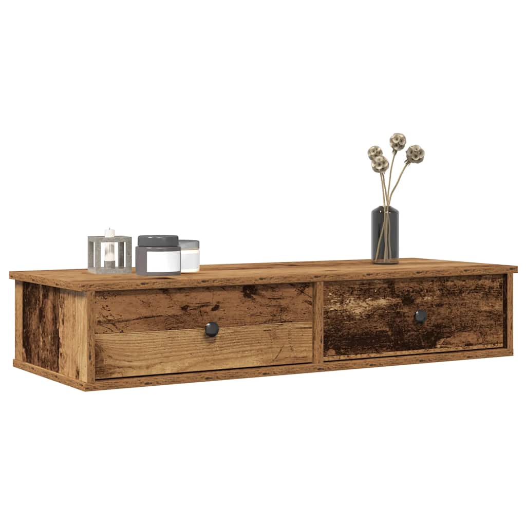 vidaXL Wall Shelf with Drawers Old Wood 100x37.5x19 cm Engineered Wood 1