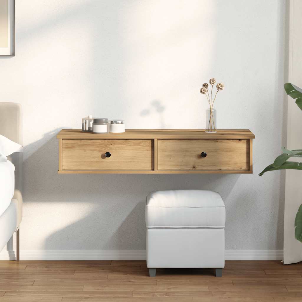 Wall Shelf with Drawers 100x37.5x19 cm Width 100 cm Artisan oak