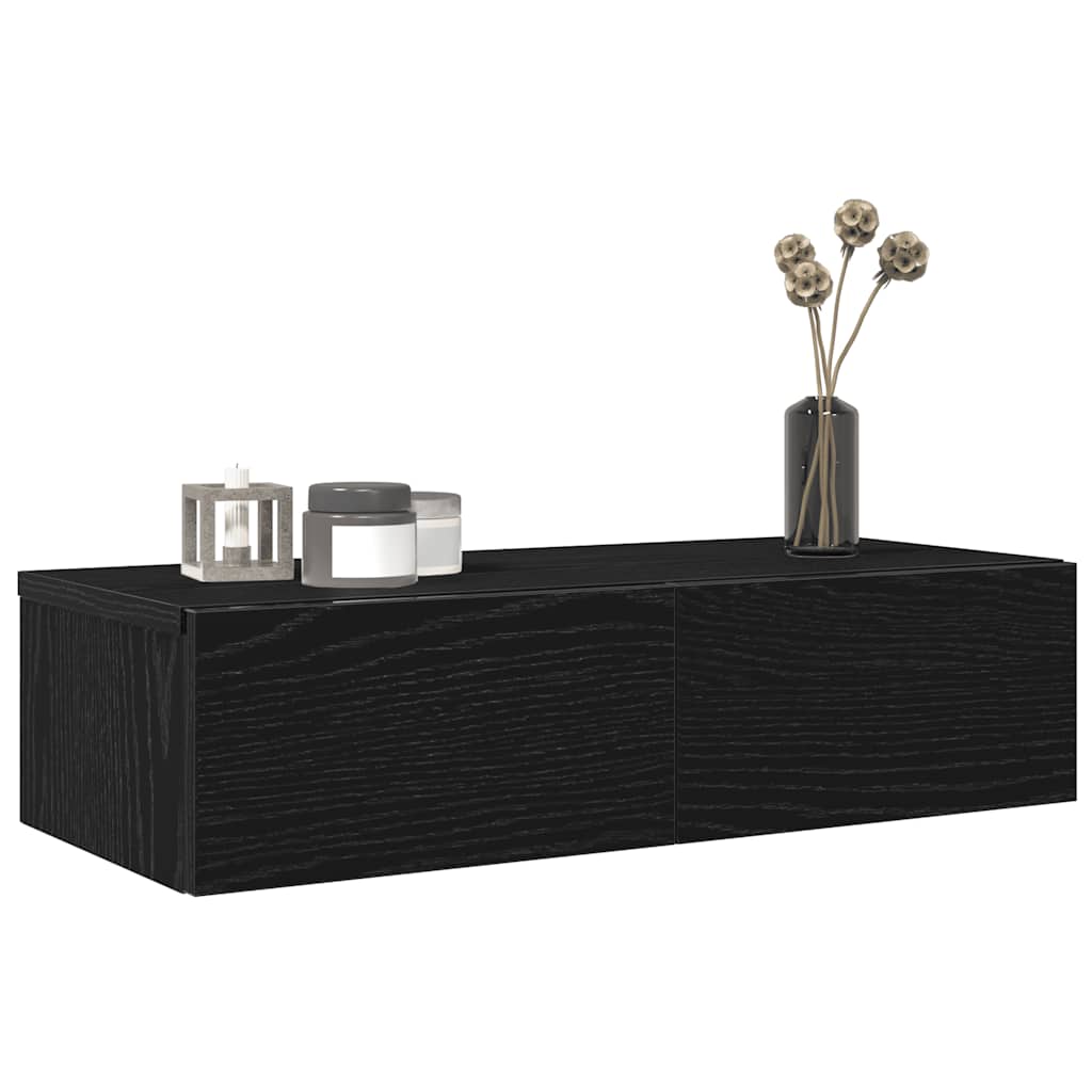 vidaXL Wall Shelf with Drawers Black 60x26.5x15 cm Engineered Wood 1