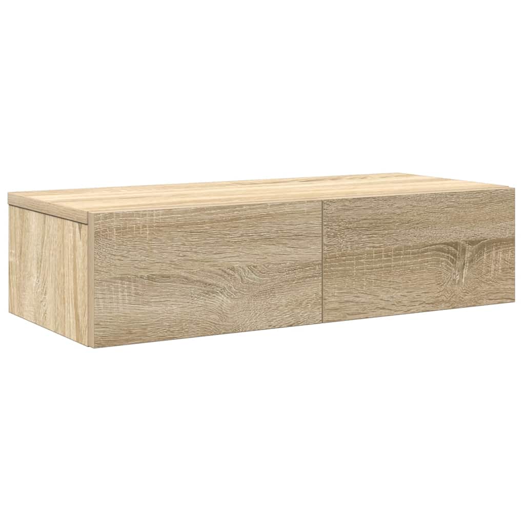 vidaXL Wall Shelf with Drawers Sonoma Oak 60x26.5x15 cm Engineered Wood 2