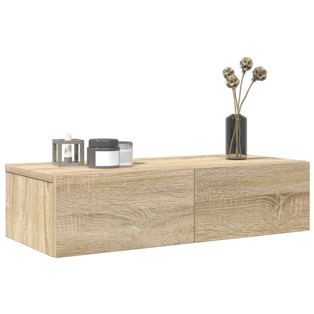 vidaXL Wall Shelf with Drawers Sonoma Oak 60x26.5x15 cm Engineered Wood 1