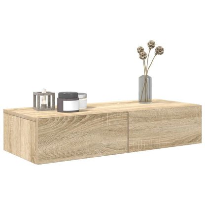 Wall Shelf with Drawers 80x33x17 cm Engineered Wood Width 80 cm Sonoma oak