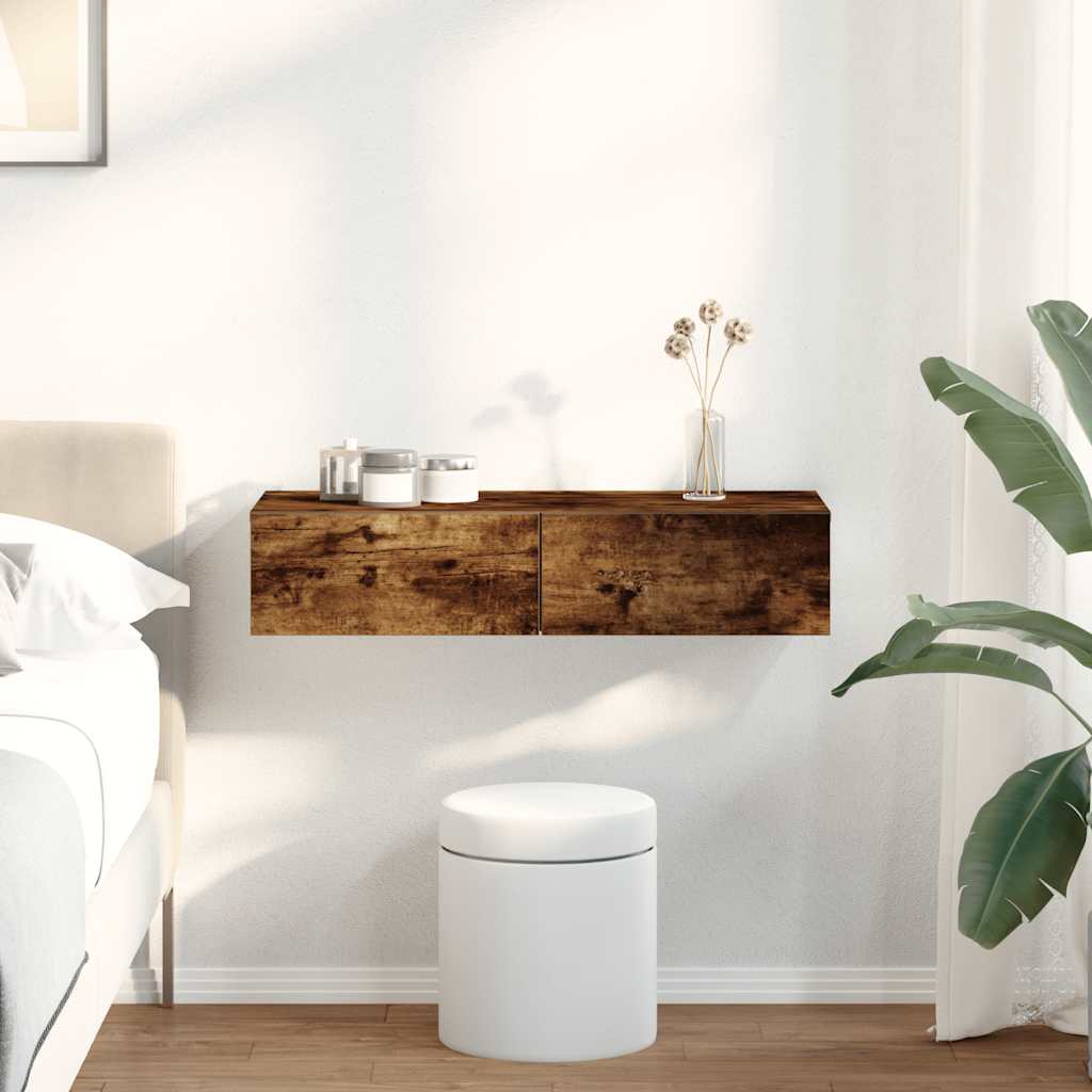vidaXL Wall Shelf with Drawers Smoked Oak 80x33x17 cm Engineered Wood 1