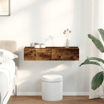 vidaXL Wall Shelf with Drawers Smoked Oak 80x33x17 cm Engineered Wood 1