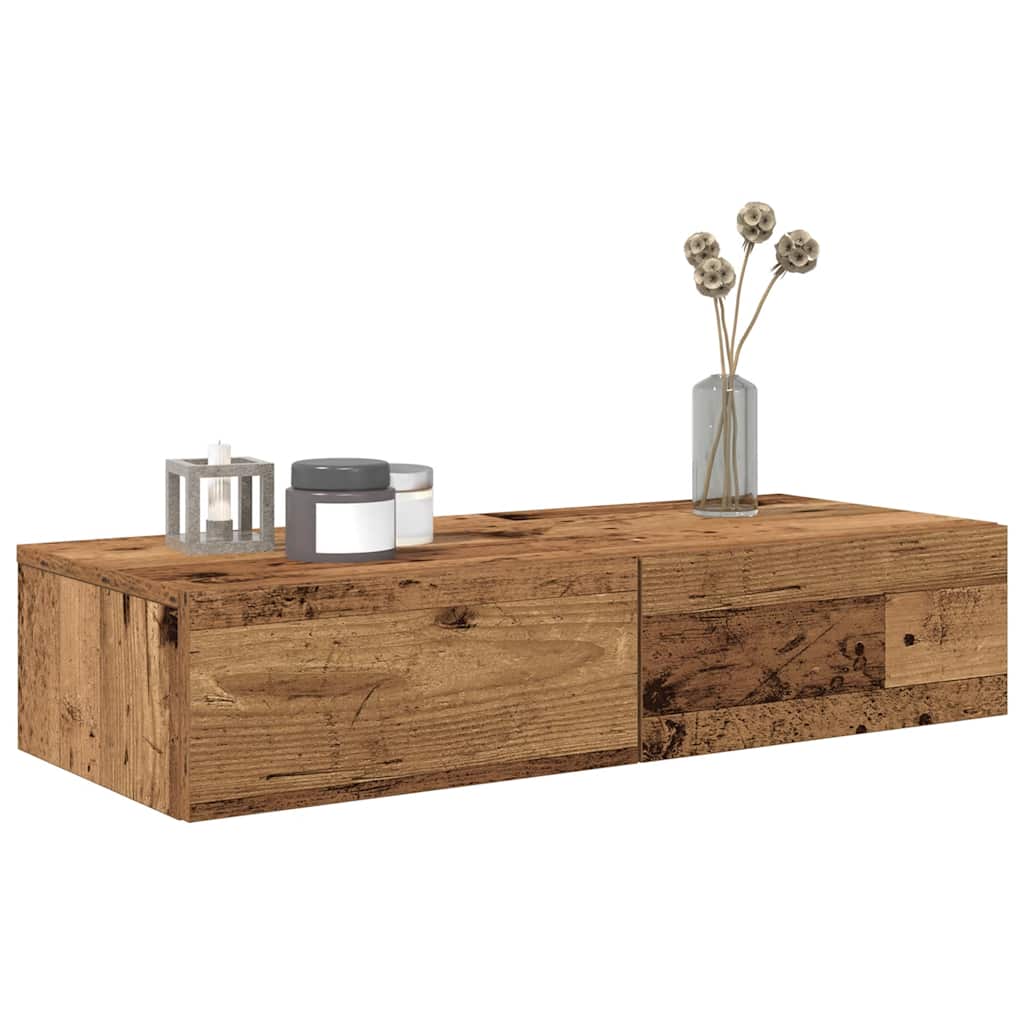 vidaXL Wall Shelf with Drawers Old Wood 80x33x17 cm Engineered Wood 3