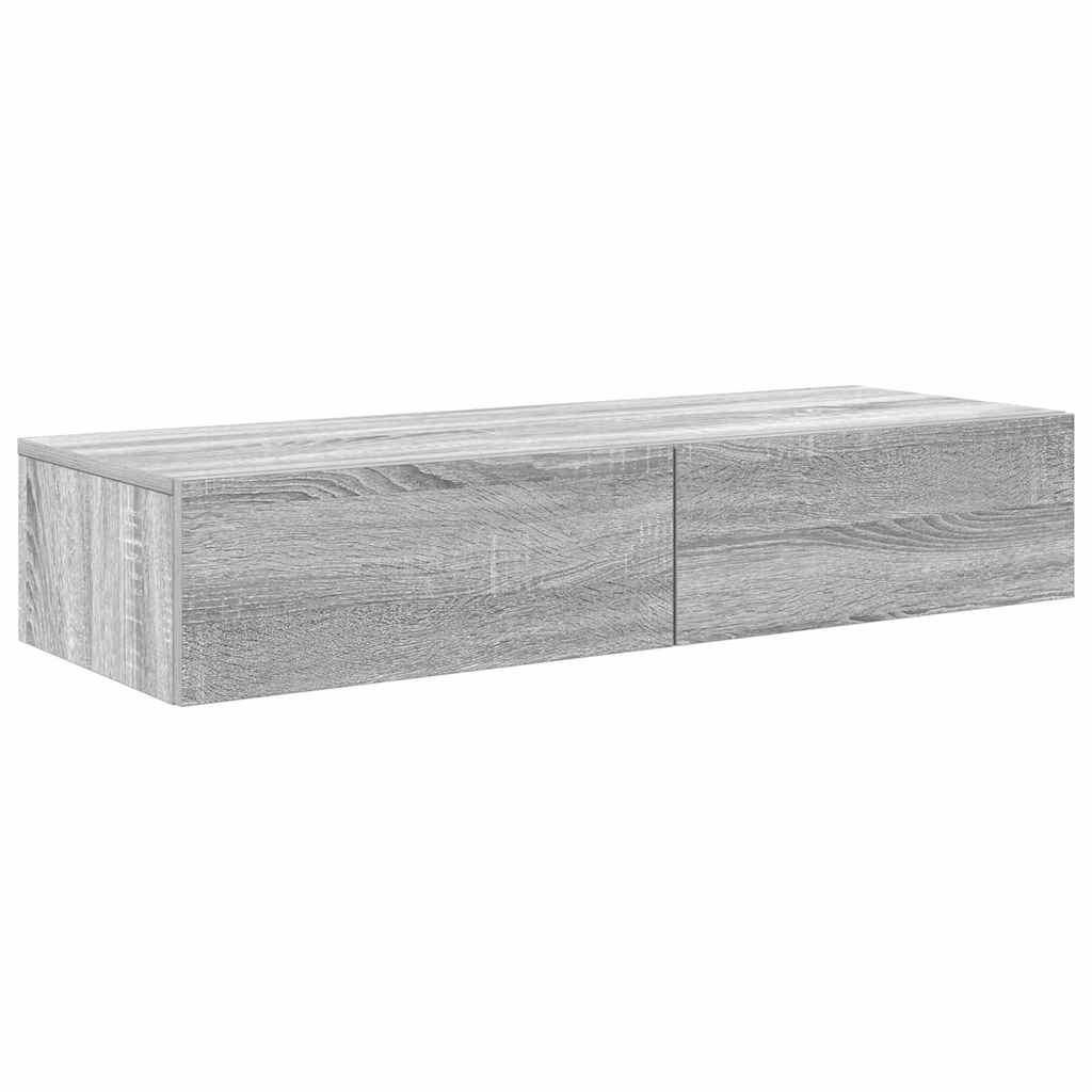 vidaXL Wall Shelf with Drawers Grey Sonoma 100x36x19 cm Engineered Wood 2