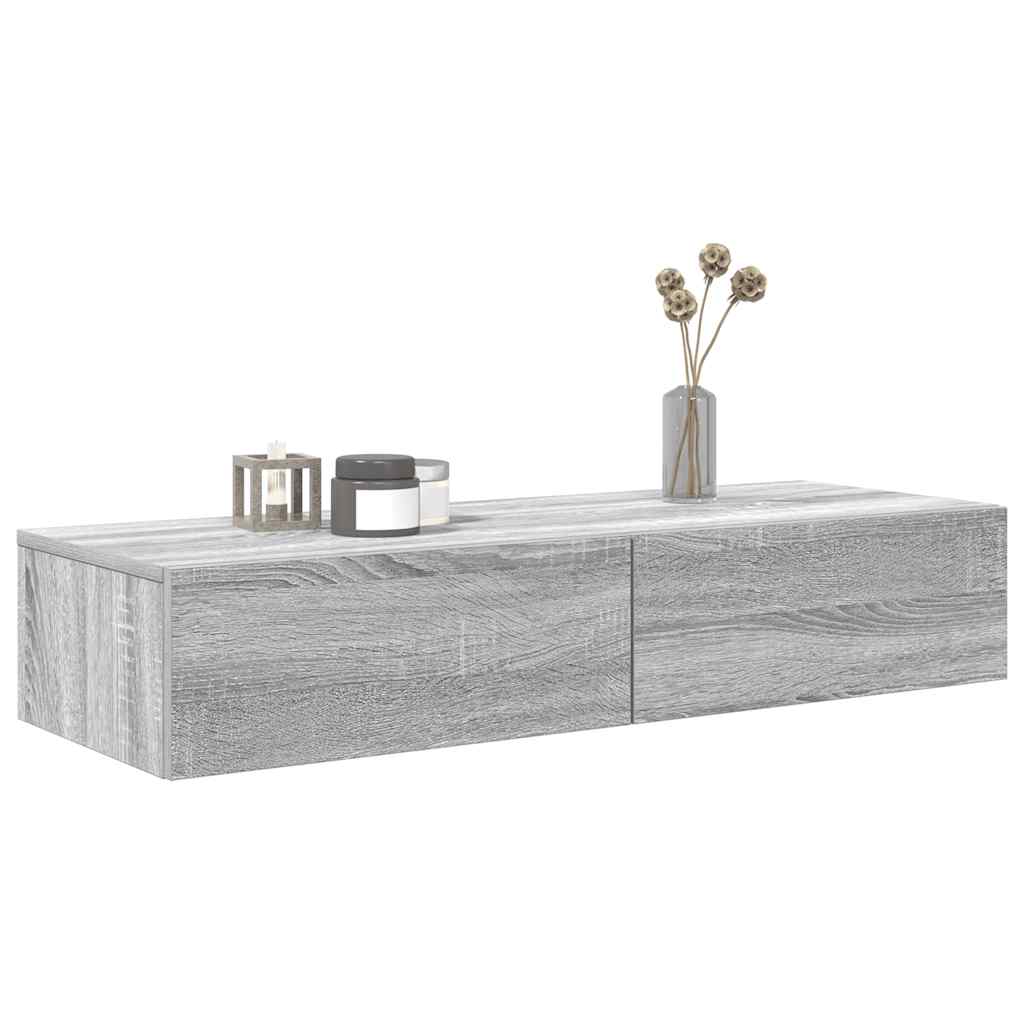 vidaXL Wall Shelf with Drawers Grey Sonoma 100x36x19 cm Engineered Wood 3