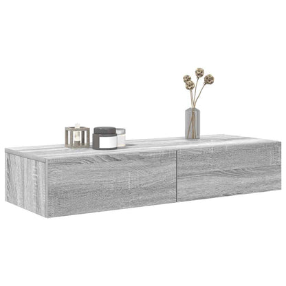 vidaXL Wall Shelf with Drawers Grey Sonoma 100x36x19 cm Engineered Wood 3