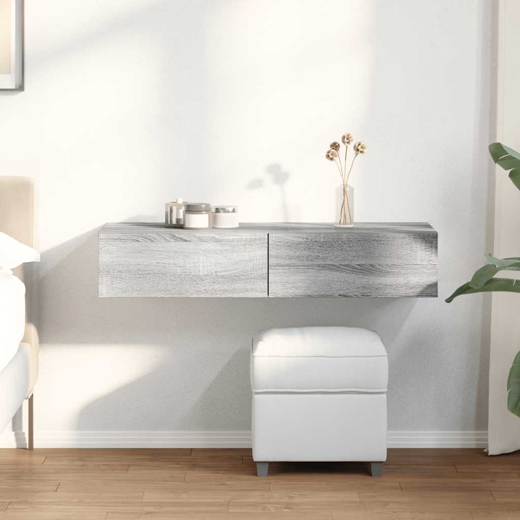 vidaXL Wall Shelf with Drawers Grey Sonoma 100x36x19 cm Engineered Wood 1