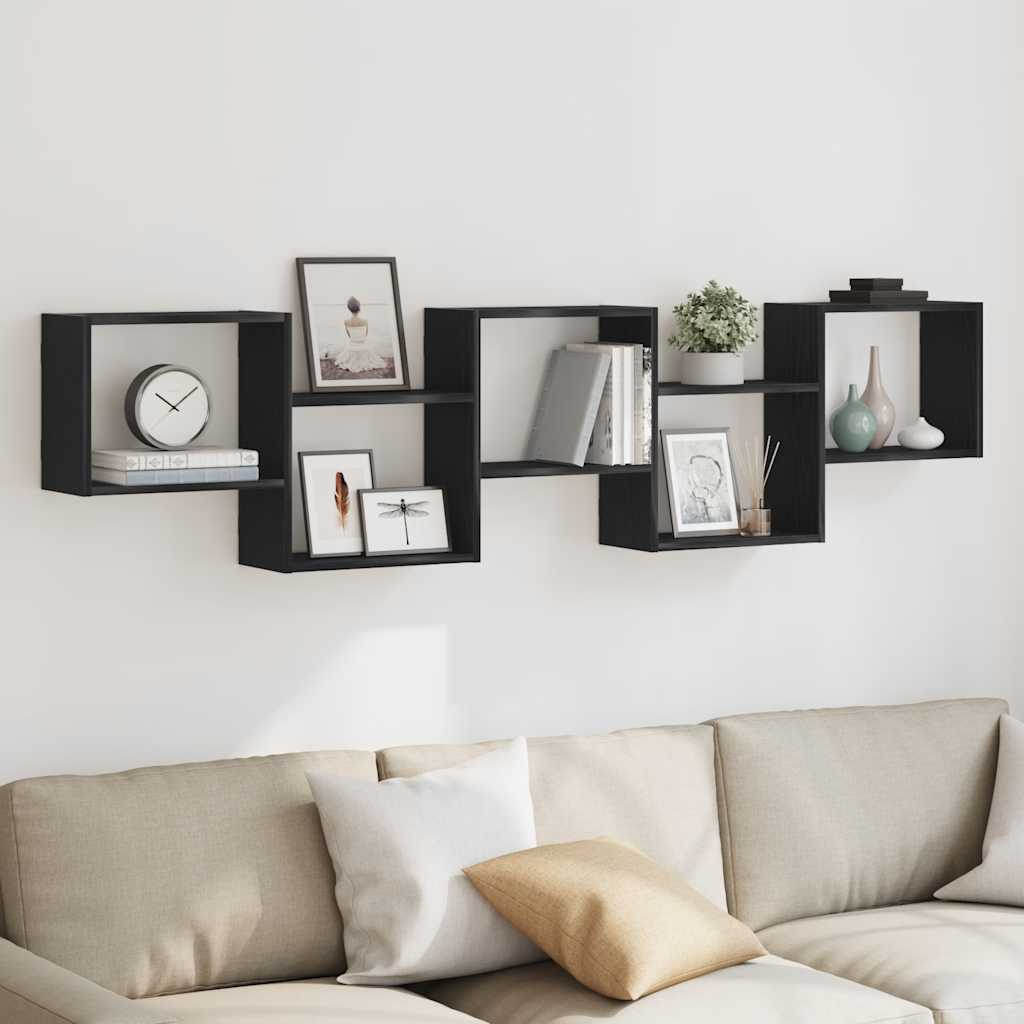 vidaXL Wall Cube Shelf 5 Compartments Black Engineered Wood 3