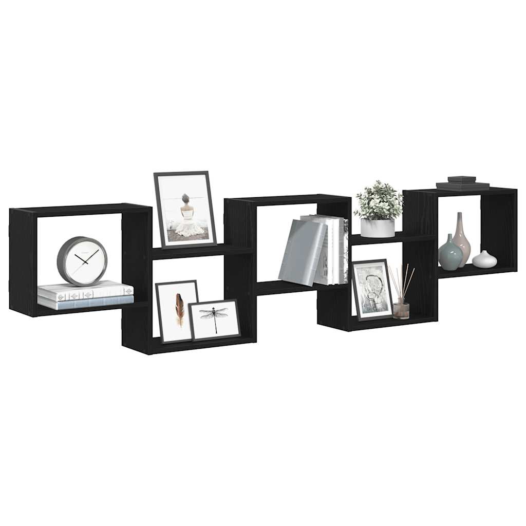vidaXL Wall Cube Shelf 5 Compartments Black Engineered Wood 1