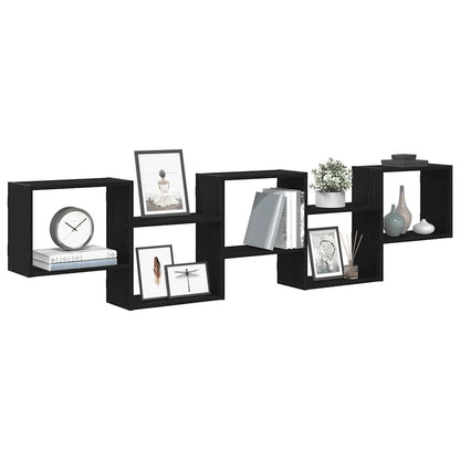 vidaXL Wall Cube Shelf 5 Compartments Black Engineered Wood 1