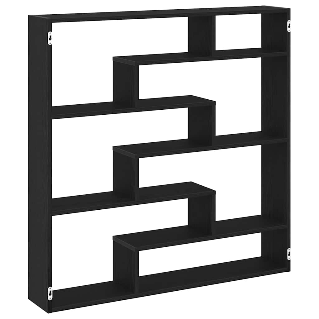 vidaXL Wall Cube Shelf 7 Compartments Black Engineered Wood 2