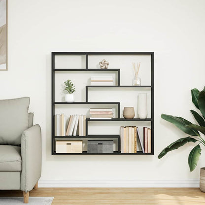 vidaXL Wall Cube Shelf 7 Compartments Black Engineered Wood 3