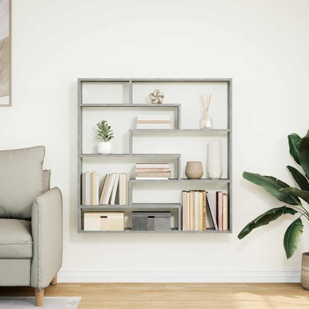 vidaXL Wall Cube Shelf 7 Compartments Concrete Grey Engineered Wood 3