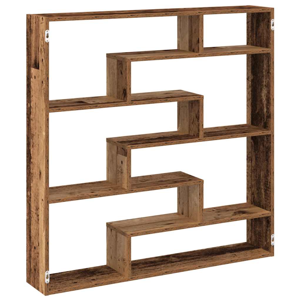 vidaXL Wall Cube Shelf 7 Compartments Old Wood Engineered Wood 2