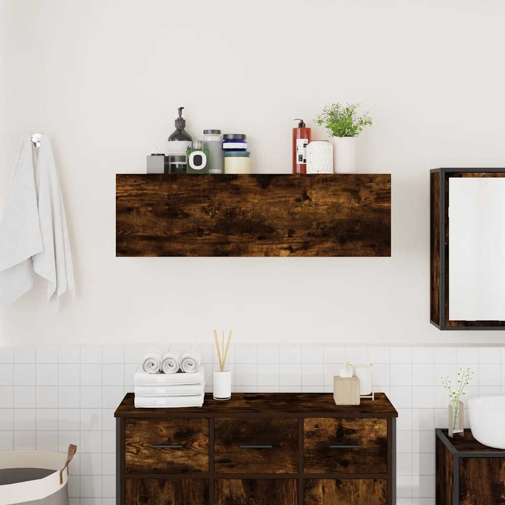 vidaXL Bathroom Wall Cabinet Smoked Oak 100x25x30 cm Engineered Wood 3