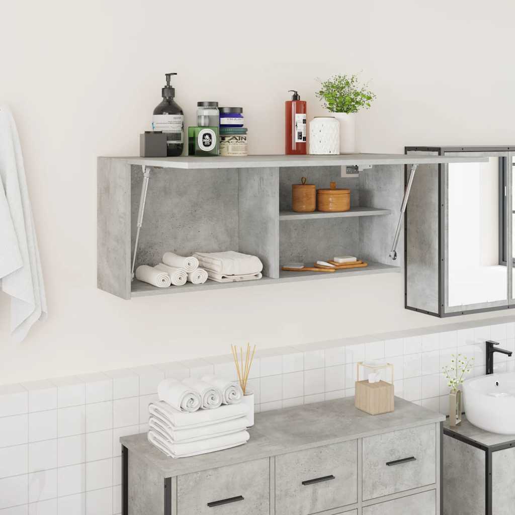 Bathroom Wall Cabinet 100x25x40 cm Engineered Wood Height 40 cm Width 100 cm Concrete grey