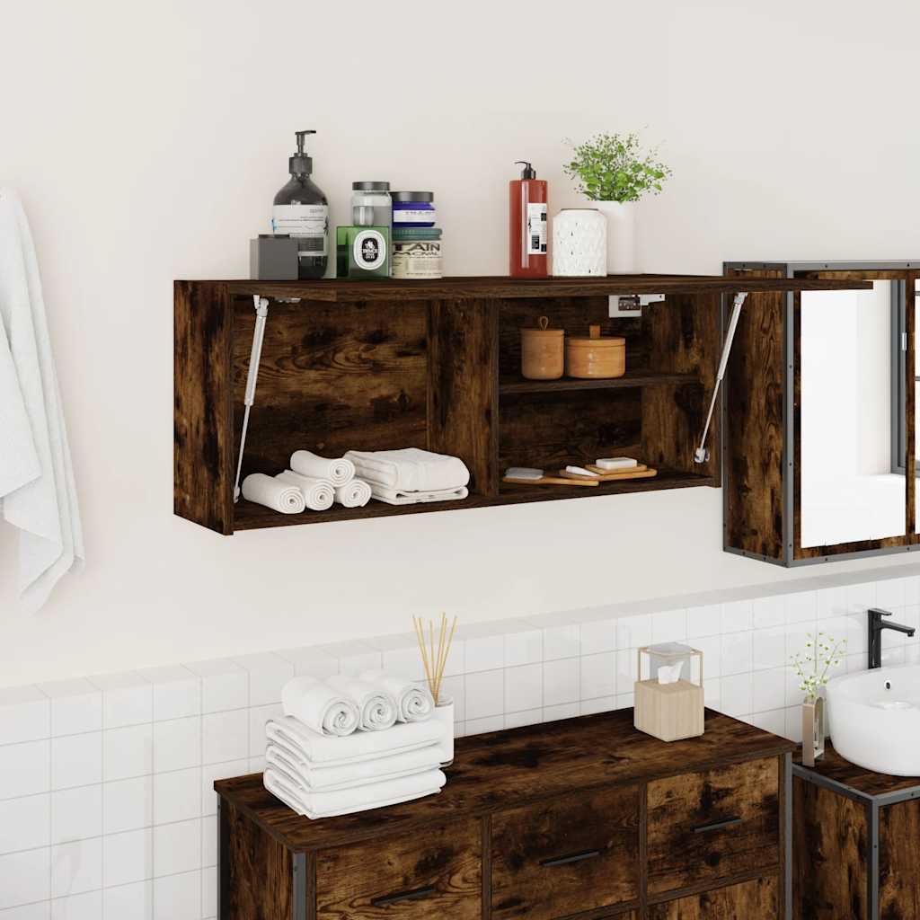 vidaXL Bathroom Wall Cabinet Smoked Oak 100x25x40 cm Engineered Wood 1