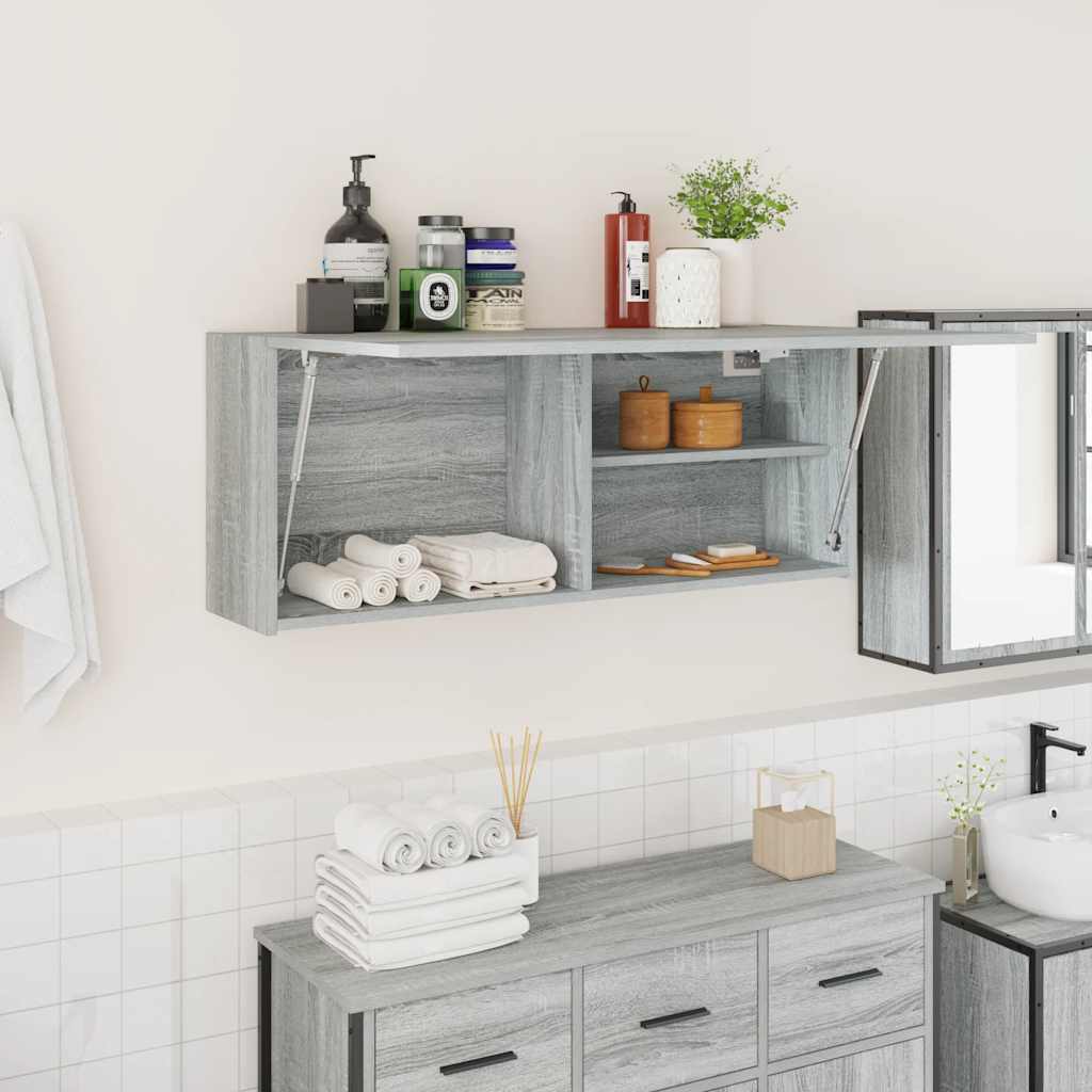 Bathroom Wall Cabinet 100x25x40 cm Engineered Wood Height 40 cm Width 100 cm Grey sonoma