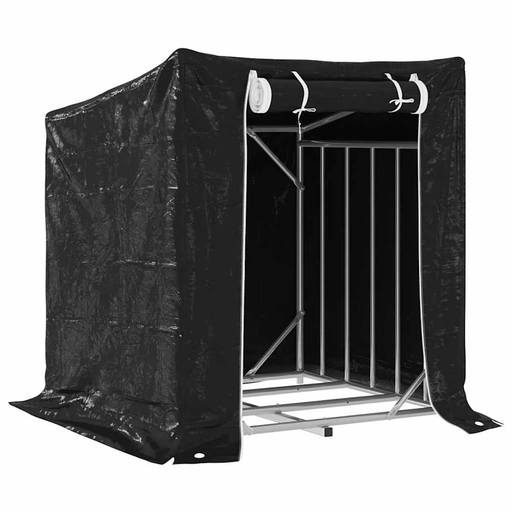 vidaxL Firewood Rack with Rain Cover 100.5x100.5x110.5 cm Galvanised Steel 2