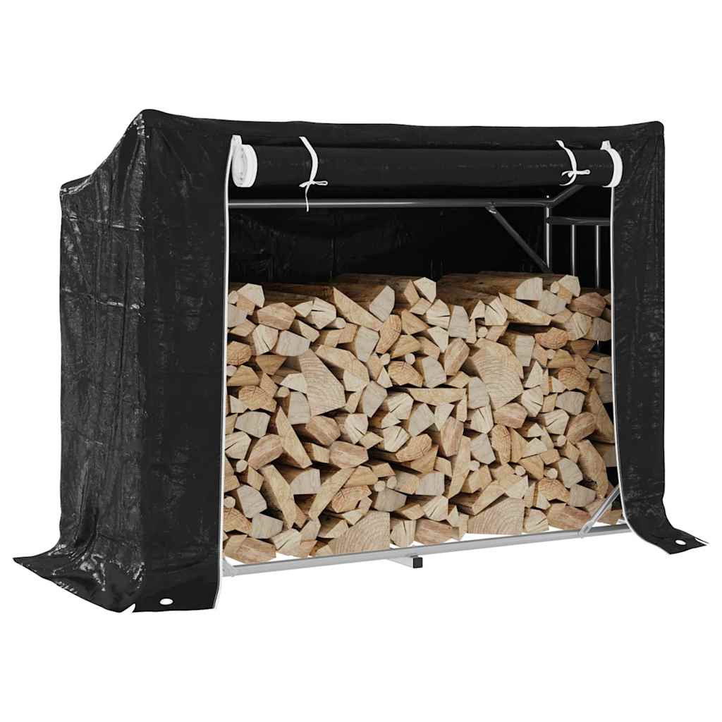 vidaxL Firewood Rack with Rain Cover 151x60.5x110.5 cm Galvanised Steel 1