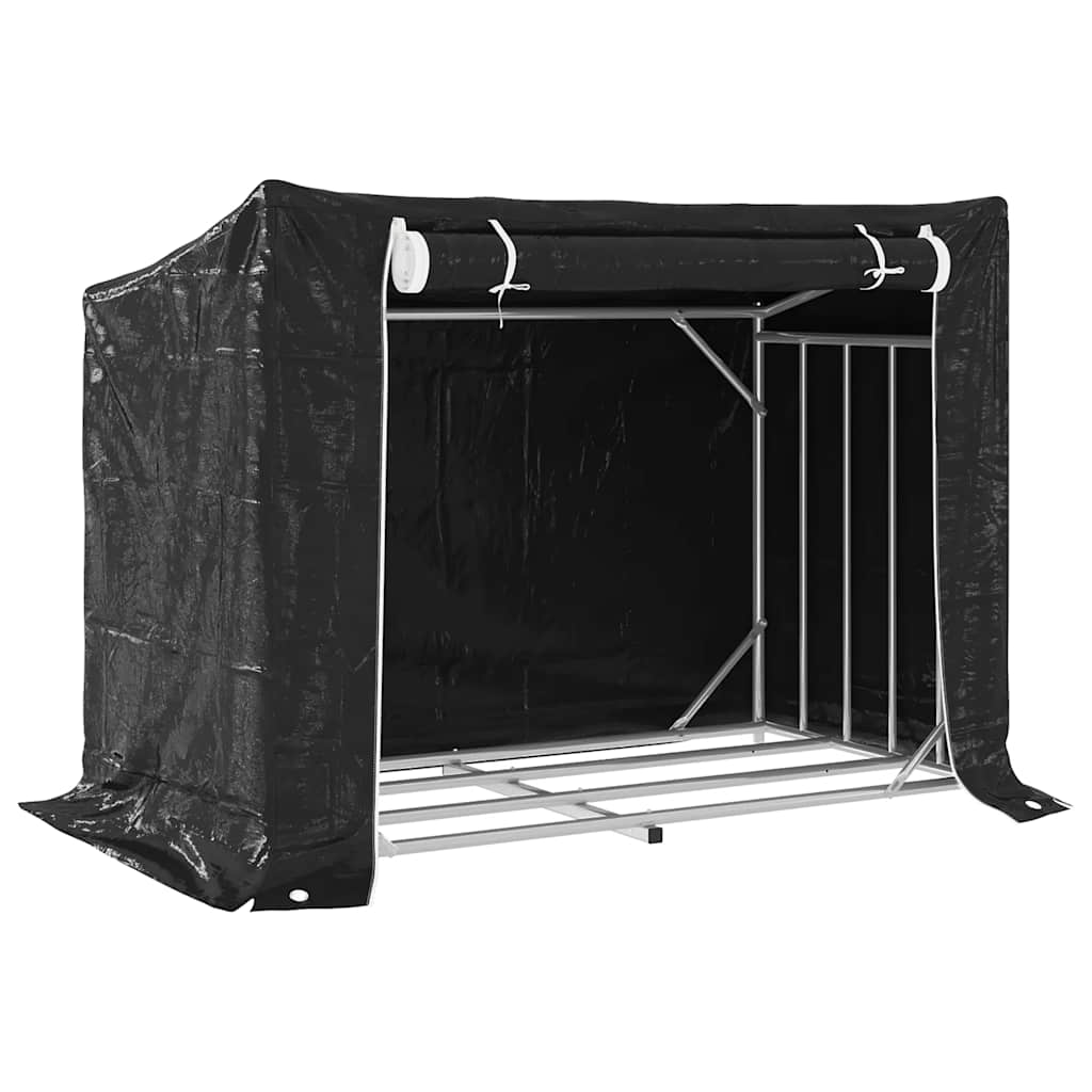 vidaxL Firewood Rack with Rain Cover 151x80.5x110.5 cm Galvanised Steel 2