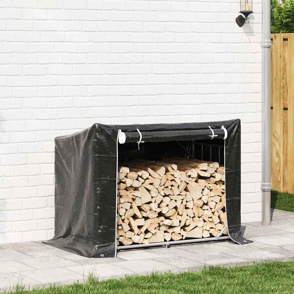 vidaxL Firewood Rack with Rain Cover 151x80.5x110.5 cm Galvanised Steel 3