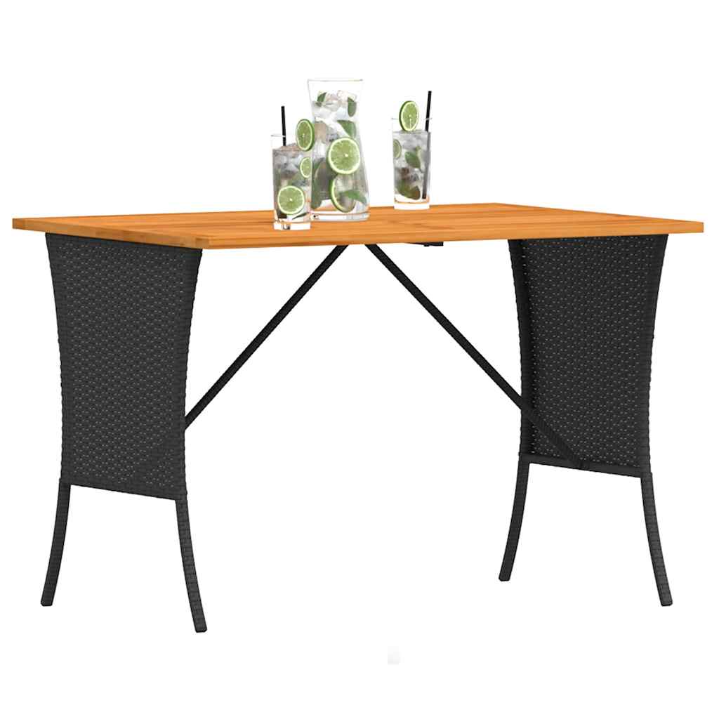 vidaXL Garden Table with Acacia Wood Top Black 105x75x72 cm Poly Rattan 4