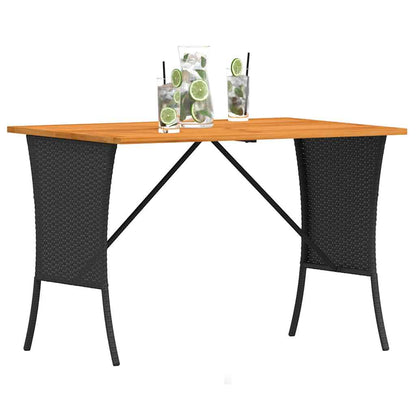 vidaXL Garden Table with Acacia Wood Top Black 105x75x72 cm Poly Rattan 4
