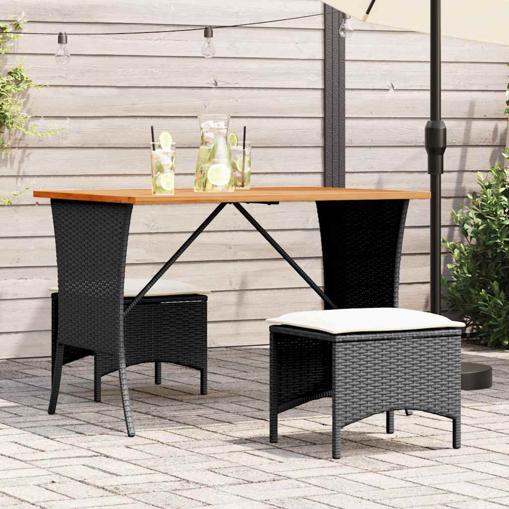 vidaXL Garden Table with Acacia Wood Top Black 105x75x72 cm Poly Rattan 1