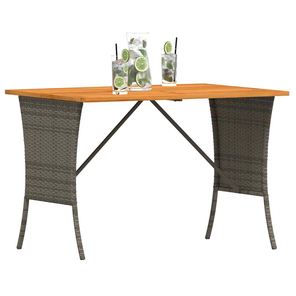 vidaXL Garden Table with Acacia Wood Top Grey 105x75x72 cm Poly Rattan 4