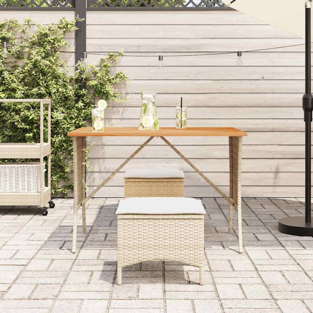 vidaXL Garden Table with Acacia Wood Top Beige 105x75x72 cm Poly Rattan 3