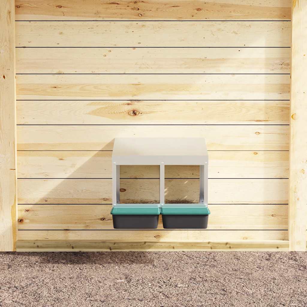 vidaXL Chicken Nesting Box 2 Compartments Wall-Mounted Galvanised Steel 3