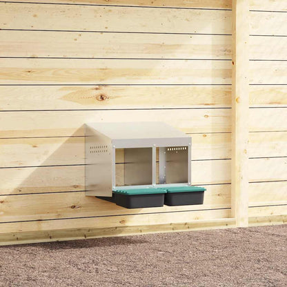 vidaXL Chicken Nesting Box 2 Compartments Wall-Mounted Galvanised Steel 1