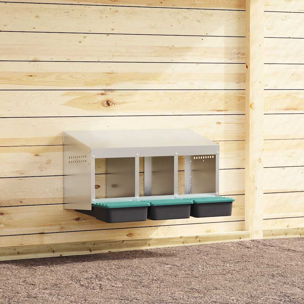 vidaXL Chicken Nesting Box 3 Compartments Wall-Mounted Galvanised Steel 1